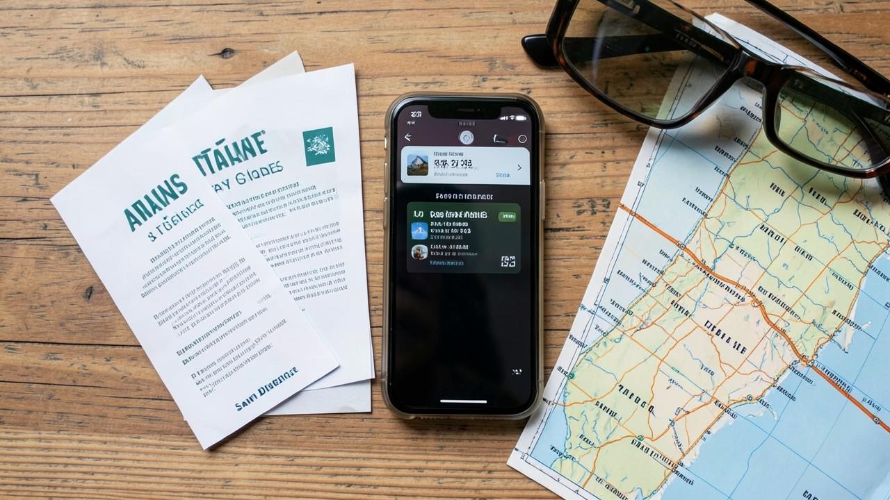 Mobile attraction pass and printed San Diego travel map on a planning table