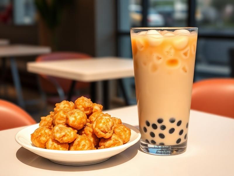 Boba milk tea, popcorn chicken at Bopomofo Cafe in Kearny Mesa, San Diego