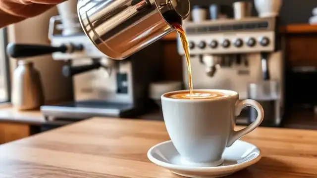 Pour-over coffee being poured into a ceramic cup at a San Diego cafe