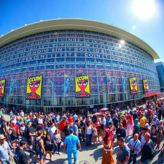Crowds and cosplayers outside the San Diego Convention Center during Comic-Con