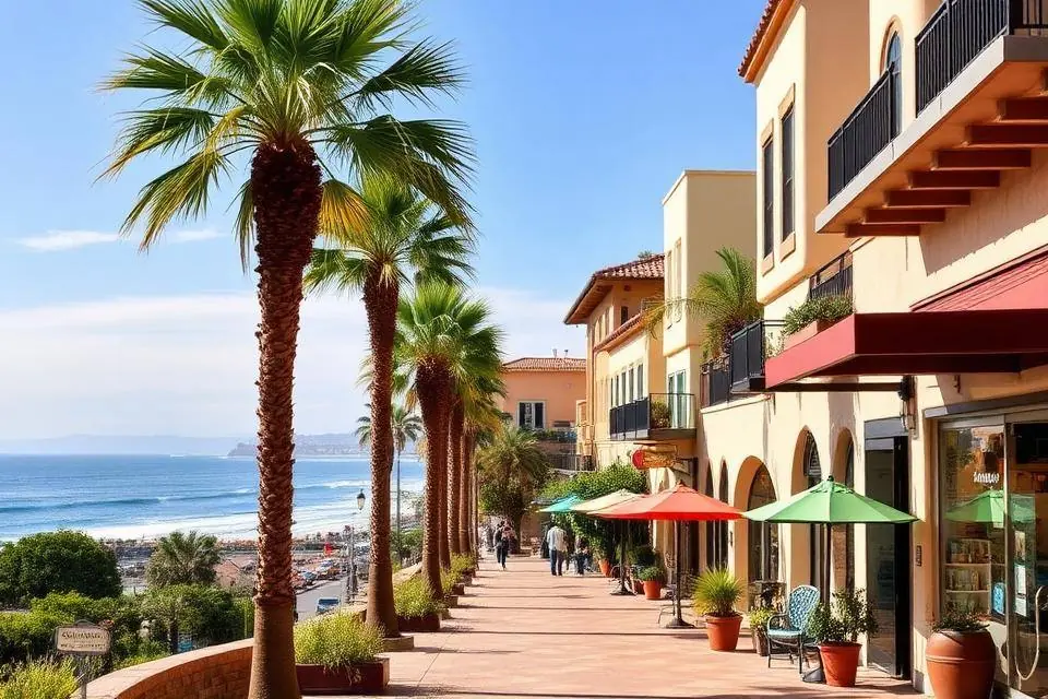 La Jolla coastline with sandstone cliffs, the Cove, and hillside homes above the water