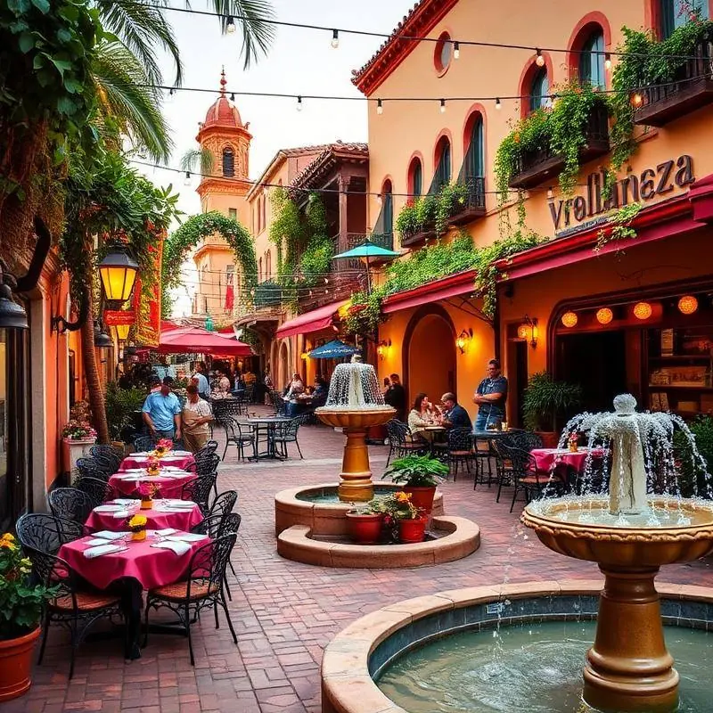 Little Italy San Diego piazza with outdoor dining, string lights, and mid-rise apartment towers