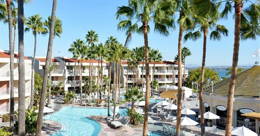 Waterfront pool and marina at Loews Coronado Bay Resort on the Silver Strand