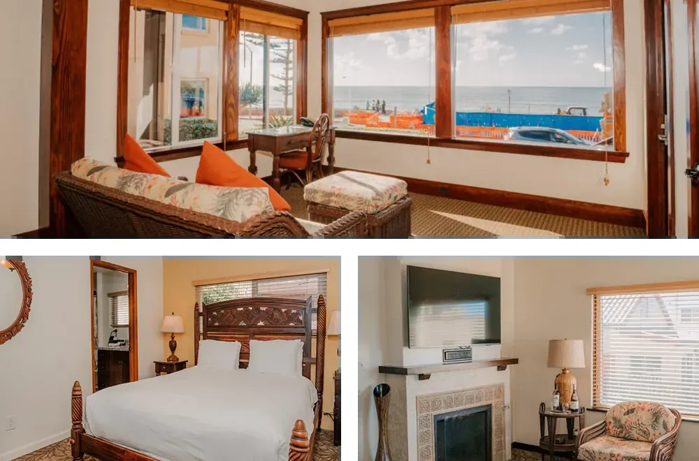 Ocean-view guest rooms and gardens at Pantai Inn above La Jolla Cove