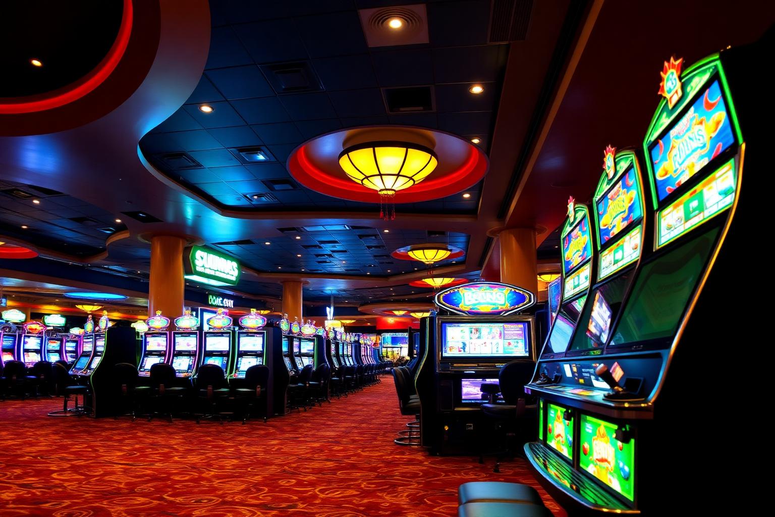 Brightly lit casino gaming floor with slot machines at a Southern California resort casino