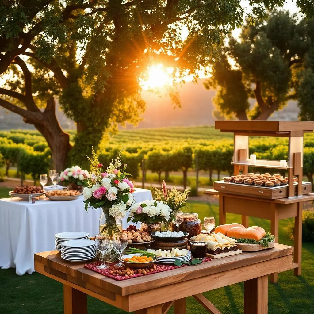 Long dinner table set for a large group at a San Diego restaurant patio in the evening