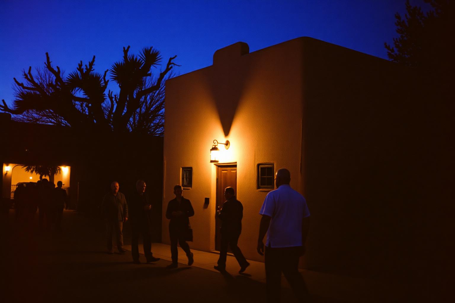 Lantern-lit Old Town San Diego adobe street at night on a ghost tour
