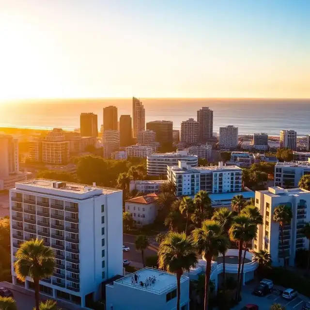 San Diego skyline with hotels near Snapdragon Stadium