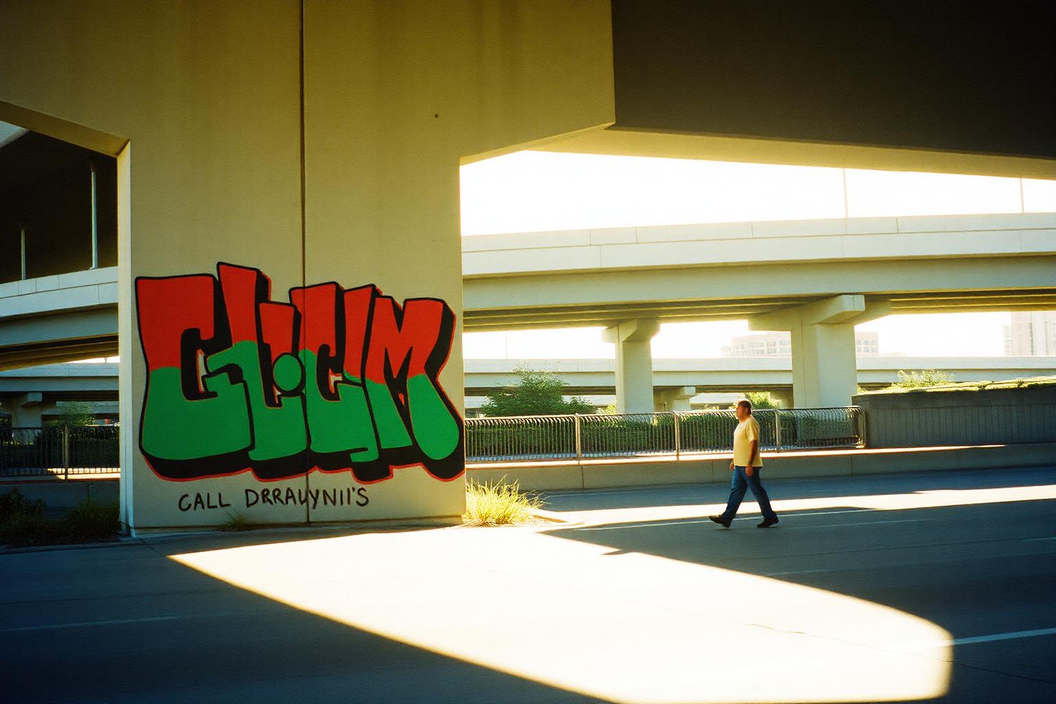 Brightly painted Chicano Park murals covering concrete bridge pillars in Barrio Logan
