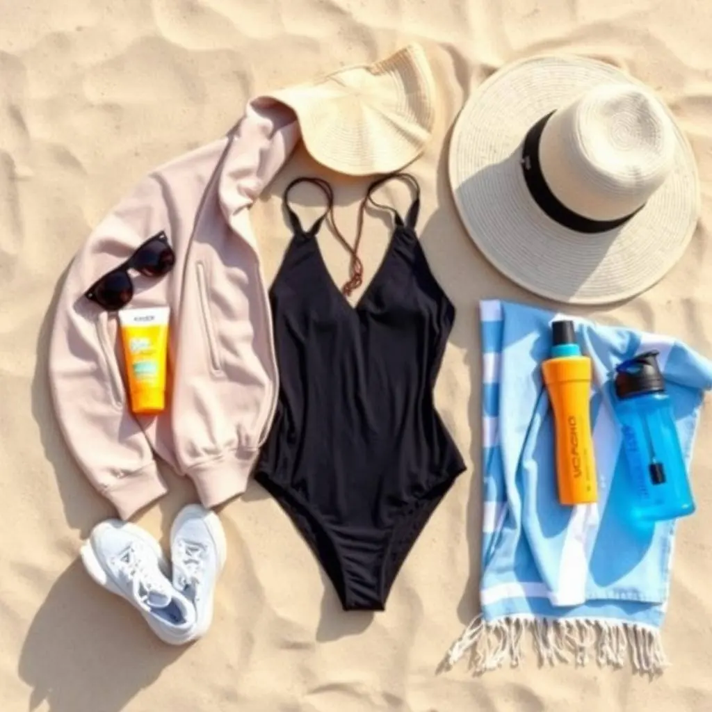 Maleta abierta con ropa de playa y chaqueta ligera para un viaje a San Diego