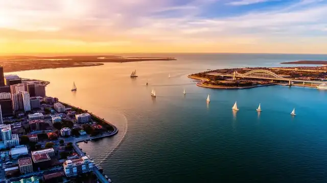 San Diego Bay and downtown skyline at golden hour