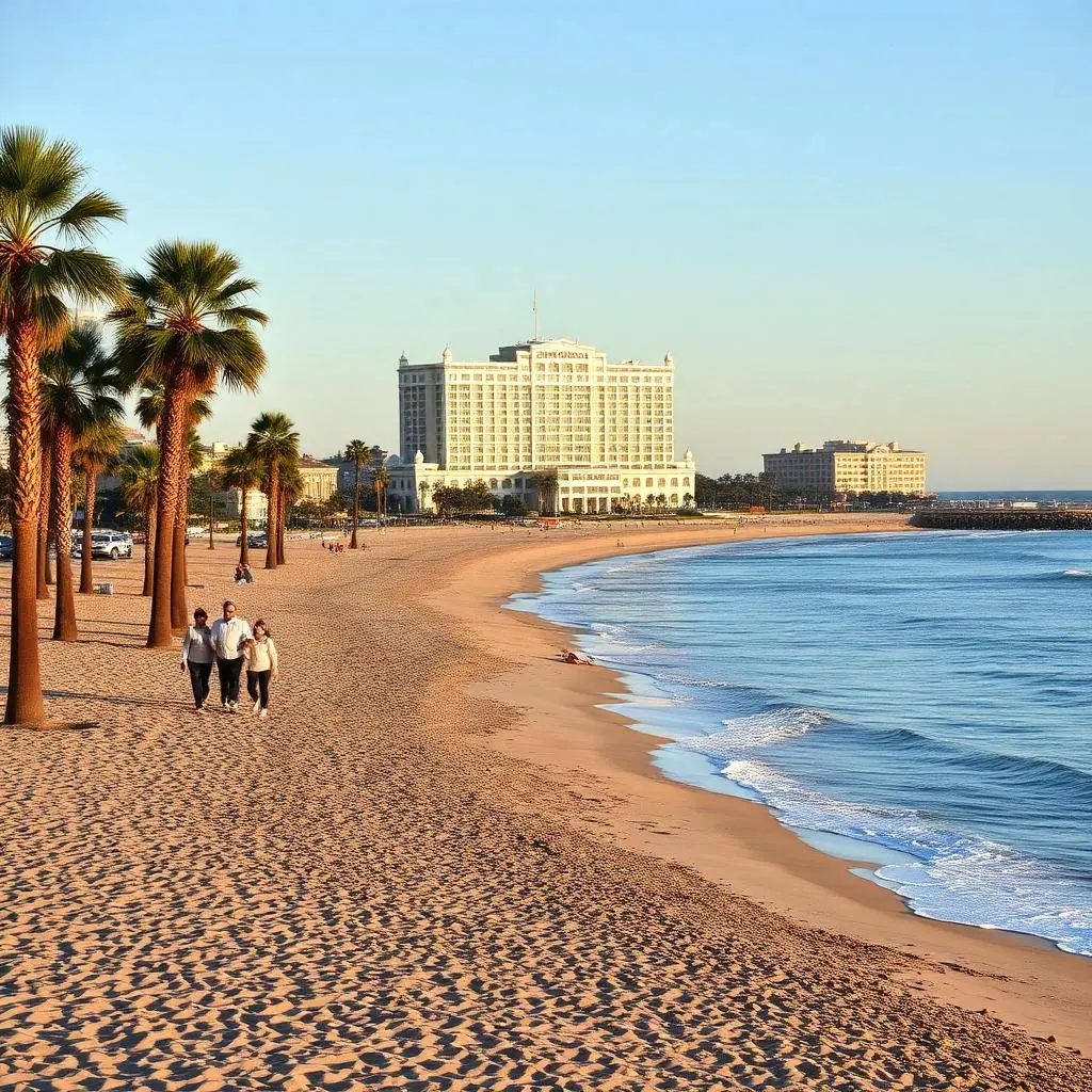 Playa de San Diego en invierno con cielo despejado y pocas personas