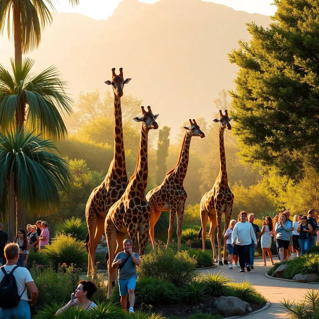 Visitors at the San Diego Zoo entrance area in Balboa Park on a sunny morning