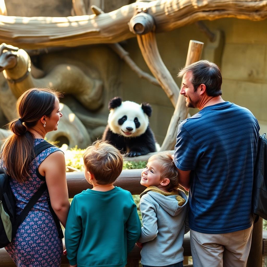 Family with young children watching an exhibit at the San Diego Zoo