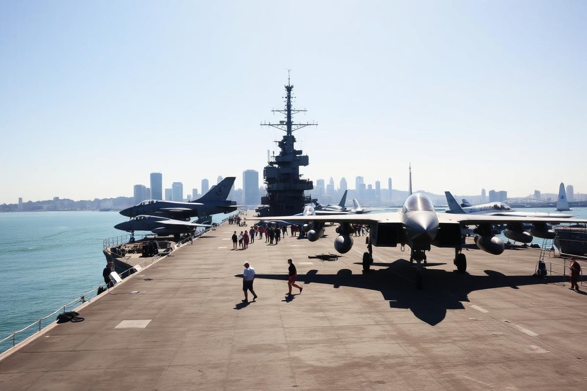 USS Midway aircraft carrier museum docked on Navy Pier in downtown San Diego