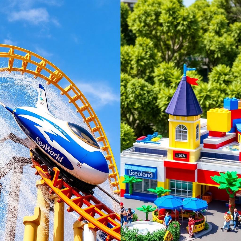 SeaWorld coaster and LEGOLAND Miniland split comparison