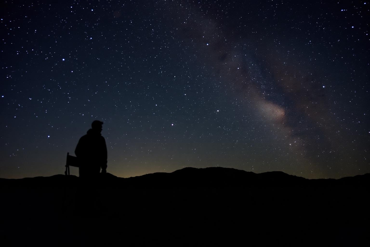 Milky Way arcing over desert rock formations in the Anza-Borrego backcountry at night