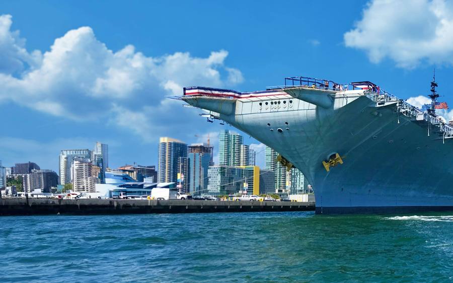 USS Midway aircraft carrier museum docked on San Diego Bay