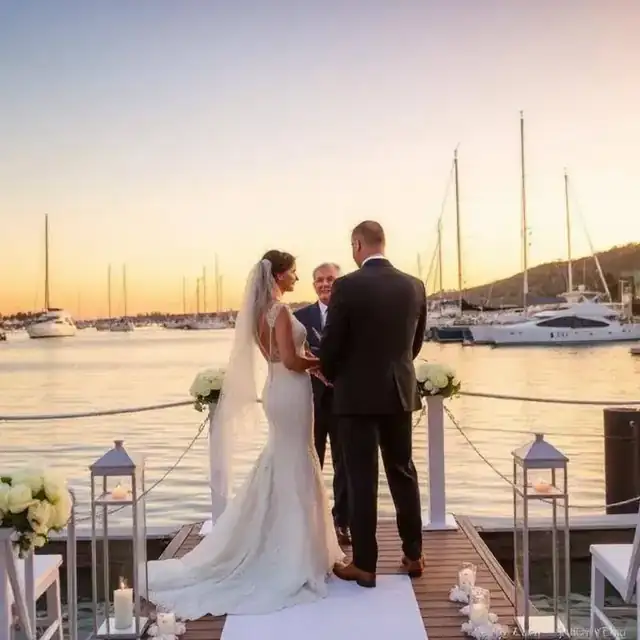 Wedding reception set up beside San Diego Bay