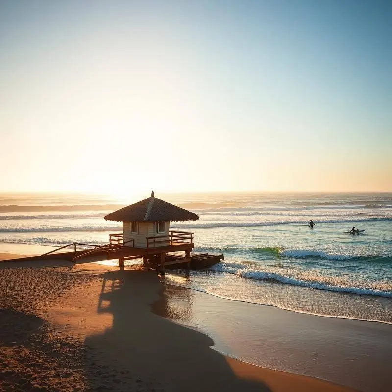 Waves breaking over sandstone reef at Windansea Beach in La Jolla at golden hour