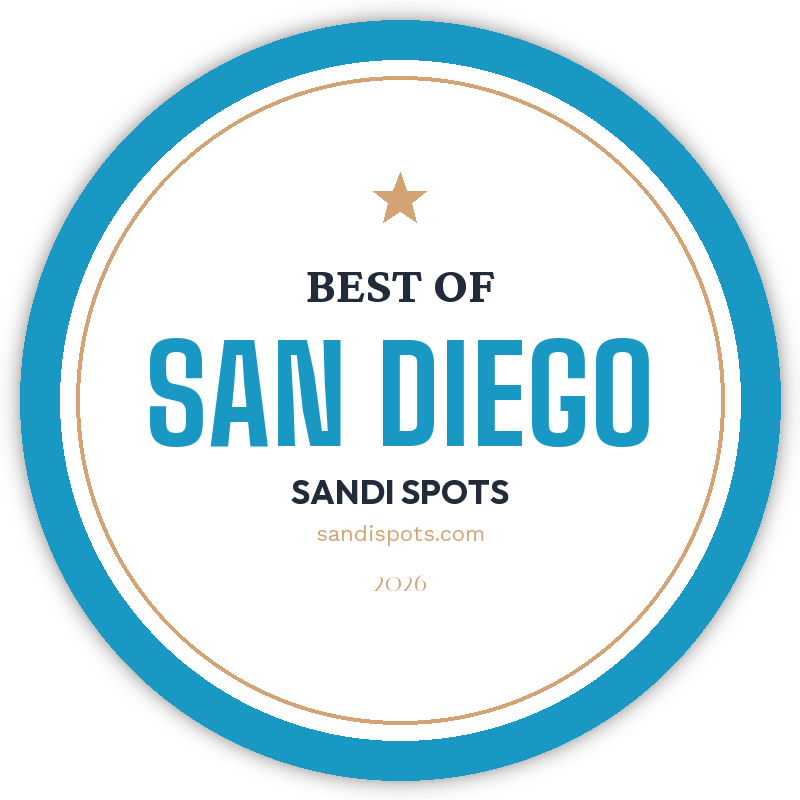 Best of San Diego 2026 circular badge by Sandi Spots